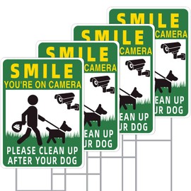 GXGGUS Clean UP After Your Dog Signs, 4-Pack 13"x10" Double-Sided H-Stake Metal Stakes Dog Poop Signs for Lawn, Pick Up After Your Dog Sign