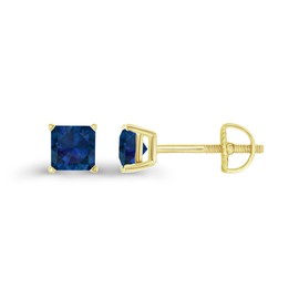 Yellow Gold Plated 925 Sterling Silver 4mm Square Princess Cut Created Blue Sapphire September Birthstone Screwback Stud Earrings