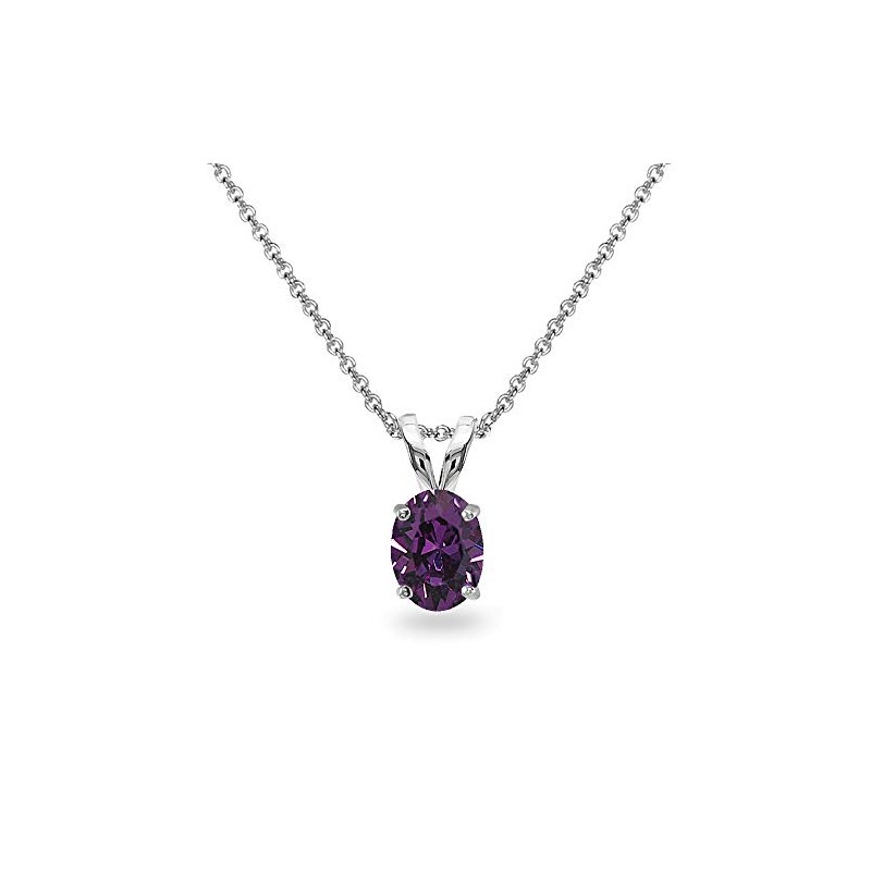 GemStar USA Sterling Silver Purple 8x6mm Oval-Cut Solitaire Pendant Necklace