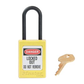 Master Lock S32YLW Yellow Dielectric Zenex thermoplastic Safety Padlock, 35mm Wide with 38mm Tall Nylon Shackle, Non retaining, keyed Different, 10.2 cm x 9.9 cm x 9.5 cm
