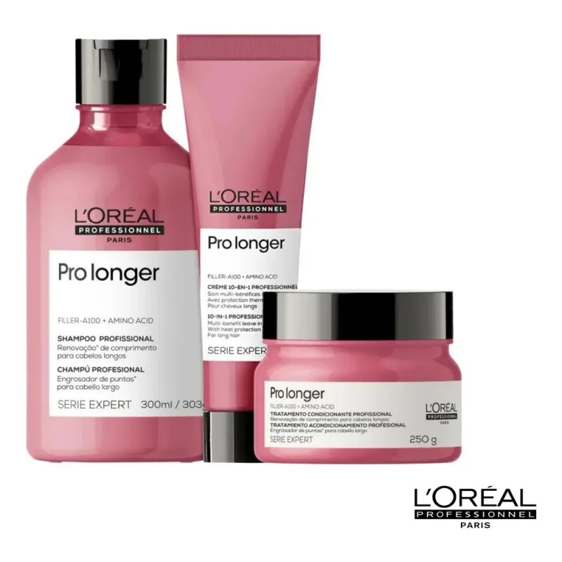 Kit de Tratamiento Loreal Pro Longer Shampoo, Mascarilla, Leave In