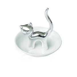 LEPENDOR Silver Cat Ring Holder Ring Dish Jewelry Holder Rings Bracelets Earrings Trinket Tray for Women Girls Birthday Gift - Silver Cat