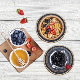 Plant Pot Mats Set of 6 Water Absorbent 8.5" Non-Slip Pot Pad Heat Resistant Trivet Boho Placemats Round Plate Coaster for Kitchen Dining Room (C)