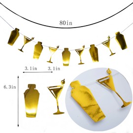 Gold Glitter Martini Party Banner,Martini Theme Birthday Party Decorations,Martini Bar Party Decor,Martinis Bachelorette Decor,Engagement Party/Bridal Shower Supplies,Martini Shaker Garland