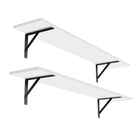 DINZI LVJ Long Wall Shelves, 39.4Inch Wall Mounted Shelves Set of 2, Easy-to-Install, Wall Storage Ledges with Sturdy Metal Brackets for Living Room, Bathroom, Bedroom, Kitchen, White