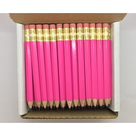 Half Pencils with Eraser - Golf, Classroom, Pew, Short, Mini - Hexagon, Sharpened, Non Toxic, 2 Pencil, Color - Deep Pink, (Box of 48) Golf Pocket Pencils by Express Pencils