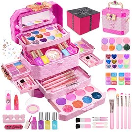 Maquillaje para Niñas, 54 Piezas Juguetes de Maquillaje Lavables con Caja de Música, Kit de Maquillaje de Simulación No Tóxico para Niñas de 4-12 Años