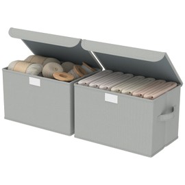 GUOHNHE Storage Bins with Lids for Organizing, Closet Boxes with 2 Carrying Handles and Sturdy Heavy Cardboard, Home Organizers Cubes, 2 Pack, Grey, 15 x 9.8 x 9.8 In, XSNY12GL-2