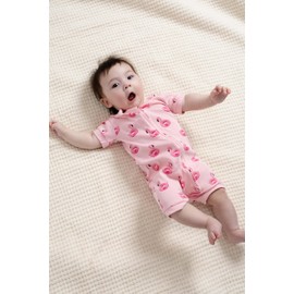MONICA + ANDY Baby Organic Baby Shorty Pajamas, Flamingo Floaties on Light Pink, 6-9m