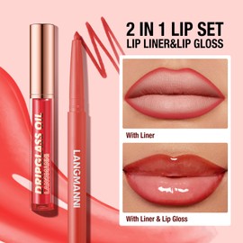 LANGMANNI 6 Matte Lip Liner With 6 Nourishing Lip Oil Lip Gloss Set, Long-Lasting And Hydrating 2 IN 1 Makeup Set, Beauty Daily Cosmetics Gift for Girls