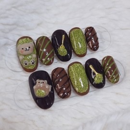 Dujjoni Bear handmade nail tip - Petit Round / 두쫀이 곰돌이 수제네일팁 - 쁘띠라운드
