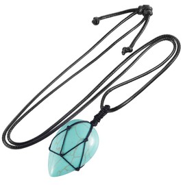 KYEYGWO Unisex Teardrop Pendant Necklace, Amulet Reiki Healing Gemstone Pendant Made of Water Drop Crystal, Green Howlite Turquoise, Green Howlite Turquoise