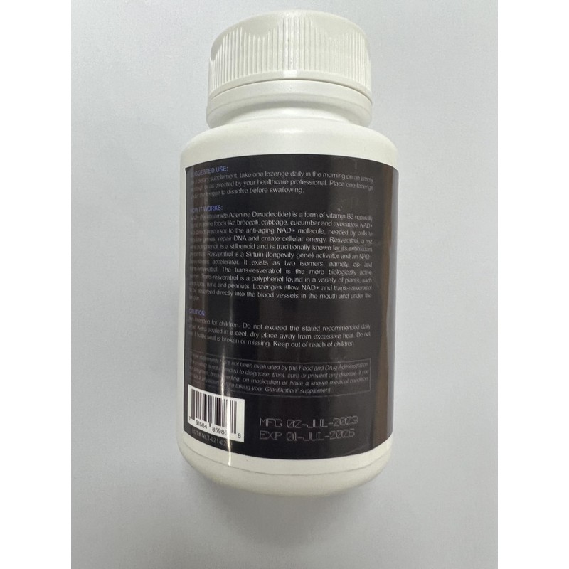 NAD Lozenges + Trans-Resveratrol 900mg, Enhanced with Black Pepper for