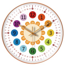 wigmoa BA-8 【8 Inch】 Silent Time Teaching Wall Clock - Non-Ticking Quartz Analog Clock for Learning Time, Perfect for Classrooms & Home - Decorative Telling Time Clock. (A Type)