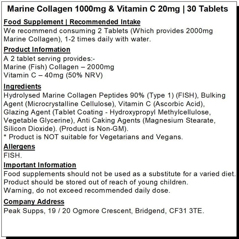 Marine (Fish) Collagen 1000mg & Vitamin C 20mg 30 Tablets
