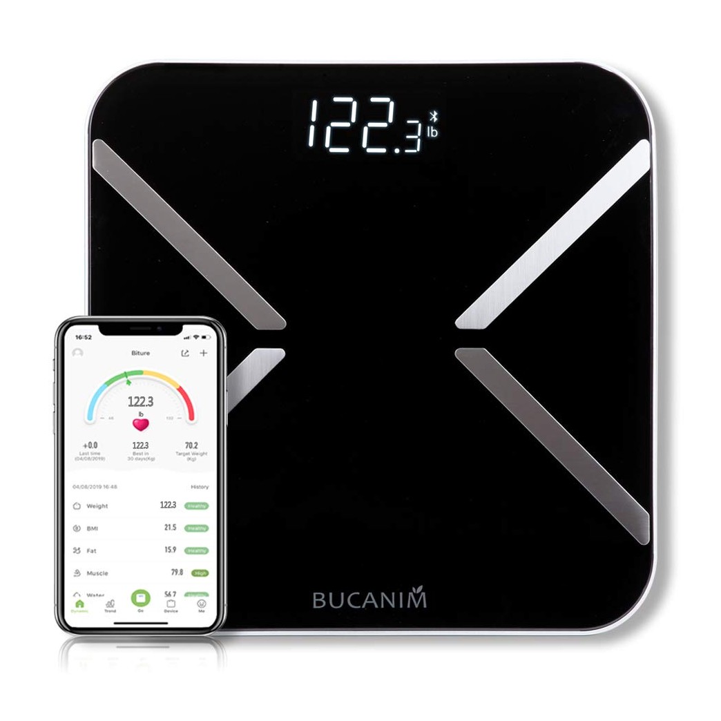 Smart Body Fat Scale, Bluetooth Personal Scales with App, Smart Digital Scales with 6mm Tempered Glass and Unlimited Users, BIA Technology for Body Fat, BMI, BMR etc