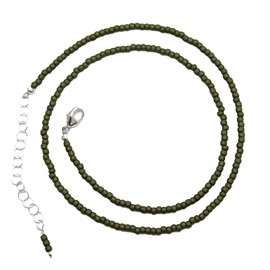 Kathy Bankston Handmade Olive Green Seed Bead Choker Necklace, Thin 1.5mm, Adjustable 14-15.5 Inches
