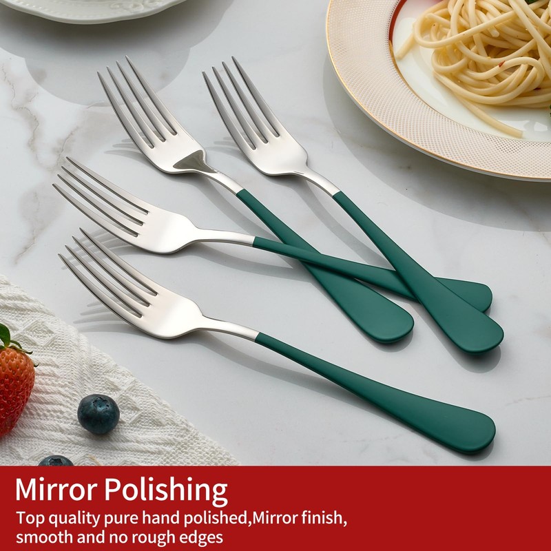 Onlycooker 24 piece Green Forks and Spoons Silverware Set,Green Handle