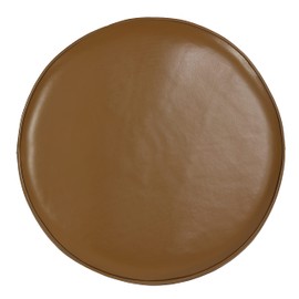 Bare Decor Pacha Round Counterstool in Light Tan Genuine Leather Oversized Seat and Solid Teak Wood Base, 18x18x24