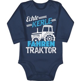 Shirtracer - Baby Bodysuit Long Sleeve Girl Boy - Tractors - Real Guys Driving Tractor, 1 Navy Blue, 3-6 months