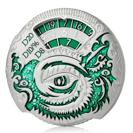 DNDND Dragon Roulette Spinner Metal Dice 7-in-1 Fidget Spinner DND Dice Set with Grogeous Gift Box for Dungeons and Dragon and Tabletop Game (Silver with Green)