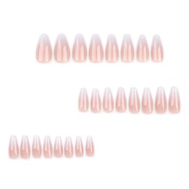 BAOYAALIN Ombre Nude White Press on Nails Medium Almond Fake Nails with Gradient Design Full Cover Press ons Artificial Acrylic False Stick on Nail for Women Manicure 24Pcs