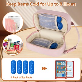 Damero Breastmilk Cooler Bag with 4 Ice Packs, Breast Milk Cooler Travel Bag Breastmilk Storage Bag Cooler for Breastfeeding Working Mom, Pink