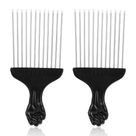 2Pcs Metal Hair Comb Picks, Afro Pick Comb with Metal Pick for Men and Women Lifting Wig Braid Natural Curly Hair Detangling Styling and(Black)