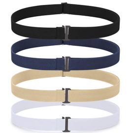 SANSTHS 4 pack Womens Invisible Adjustable Elastic No Show Flat Buckle Stretchable Belt for Jeans Pants Dresses,Black+Blue+Beige+White,S