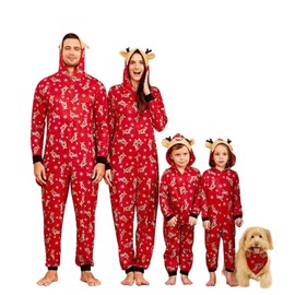 IFFEI Family Matching Pyjamas Christmas Festival One Piece Deer Hooded Jumpsuit Loungewear Pjs Large Men