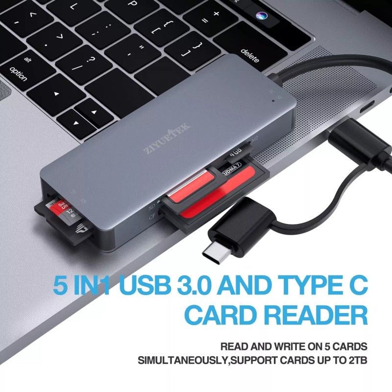 ZIYUETEK USB C USB3.0 SD Card Reader, 5in1 Multi Card
