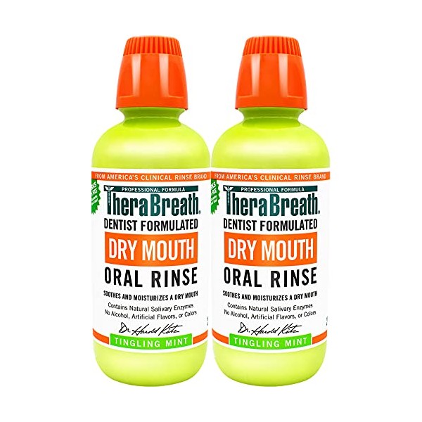TheraBreath Dry Mouth Dentist Recommended Oral Rinse, Tingling Mint, 16 Ounce (Pack Of 2)
