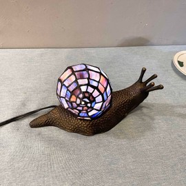 Bieye L10976 Land Snail Tiffany Style Stained Glass Accent Table Lamp for Home Decoration (Purple, 10" D x 5" W x 5" H)