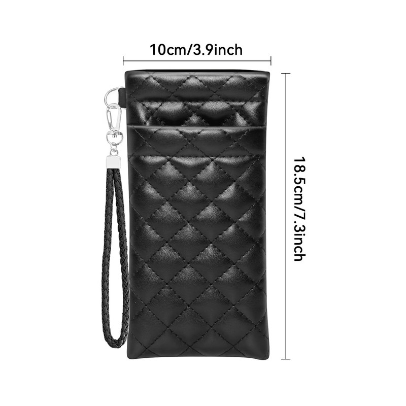 Yantoers Double Eyeglass Case Squeeze Top Glasses Pouch, Leather Soft