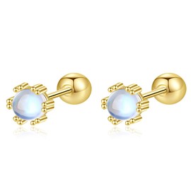 Moonstone Stud Earrings for Women Screw Back Cartilage Earring Cat's Eye Tragus Studs Sleeper Piercing Ear Jewelry Dainty Gifts (Golden Created Opal)