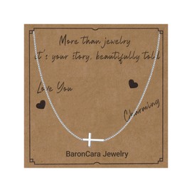 BaronCara Sterling Silver Plated Cross Necklaces for Women and Men Chain Pendant, Minimalist Sideways Cross Christian Jewelry with Classic Gold Chain
