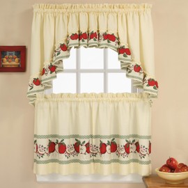 CHF & You Red Delicious Country Apples 3-Piece Window Curtain Tier Set, Ivory, 56-Inch X 24-Inch, Multi Color