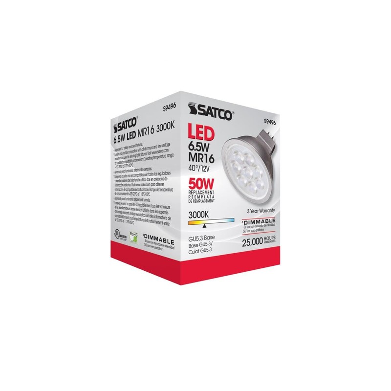 Satco Lighting S9496-6.5 Watt Dimmable MR16 Low Voltage LED Light
