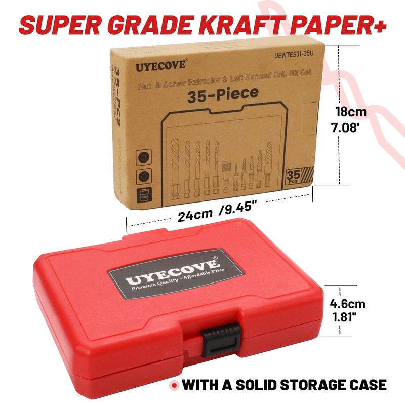 UYECOVE 35Pcs Screw Bolt Extractor Set, Left Hand Drill Bit