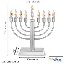 Aviv Judacia Electric Hanukkah Menorah Chrome Plated Metal Chanukiah Candelabra with Flickering Bulbs Flamless Chanukah Menorah