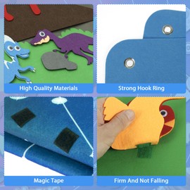 Felt Story Board 40x30inch Felt-Board Story Learning Early Storytelling Interactive Wall Hanging Teaching Playset Felt Board with 2 hooks for Preschool Boys Girls Kids Toddlers(dinosaur)