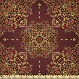 ABAKUHAUS Mandala Fabric Sold by the Metre, Inspiration, Microfibre Fabric for Decorative Crafts, 1 m (230 x 100 cm), Brown Yellow Red