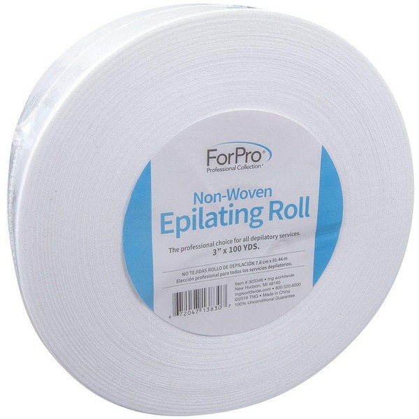 ForPro Non-Woven Epilating Roll for Body and Facial Hair Removal, Tear-Resistant, Lint-Free, 3” x 100 Yards, White