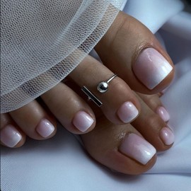 MrCuvaryas Pack of 24 Press On Toenails, French Natural Artificial Toenails for Sticking, Full Cover Acrylic French Square Artificial Toenails for Nail Art (Nude Pink Gradient)