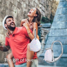 SHEAISRS Teardrop Opal Leverback Earrings 925 Sterling Silver Hoop Opal Earrings for Women Birthday Gifts