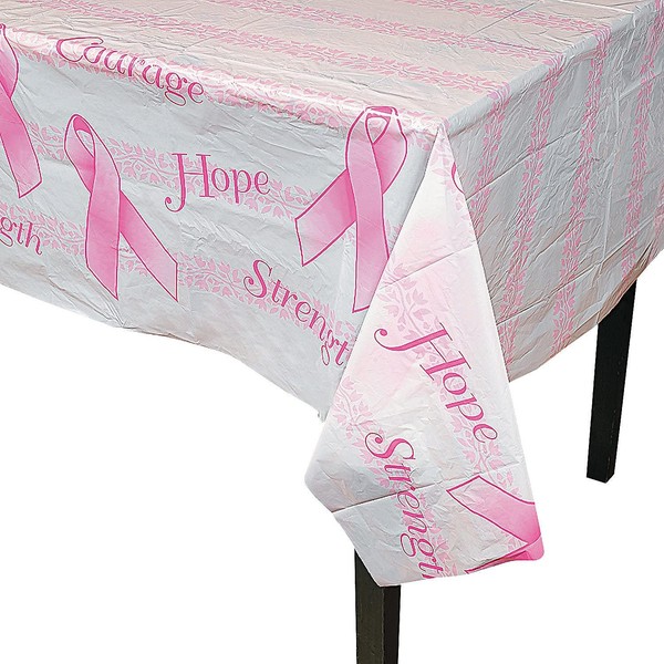 PINK RIBBON PRINTED PLASTIC TABLECLOTH - Party Supplies - 1 Piece