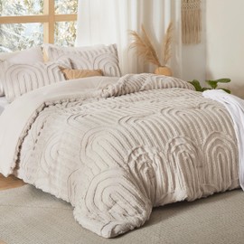 Bedsure Boho Tufted Full Comforter Set - Beige Boho Bedding Comforter Sets, 3 Pieces Farmhouse Shabby Chic Embroidery Bed Set, Soft Fluffy Cozy Arch Pattern Comforter for All Seasons