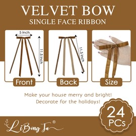 LiBongTa 5'' Brown Ribbon Bow Long Tail Bow, Premade Bows for Crafts, Velvet Ribbon Bow for Gift Wrapping, Christmas Tree, Wreath, Easy Bow Ribbon for Decorative, Party Favor, DIY Craft-24 Counts