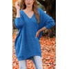 PRETTYGARDEN Women Casual V Neck Mini Sweater Dresses Batwing Long