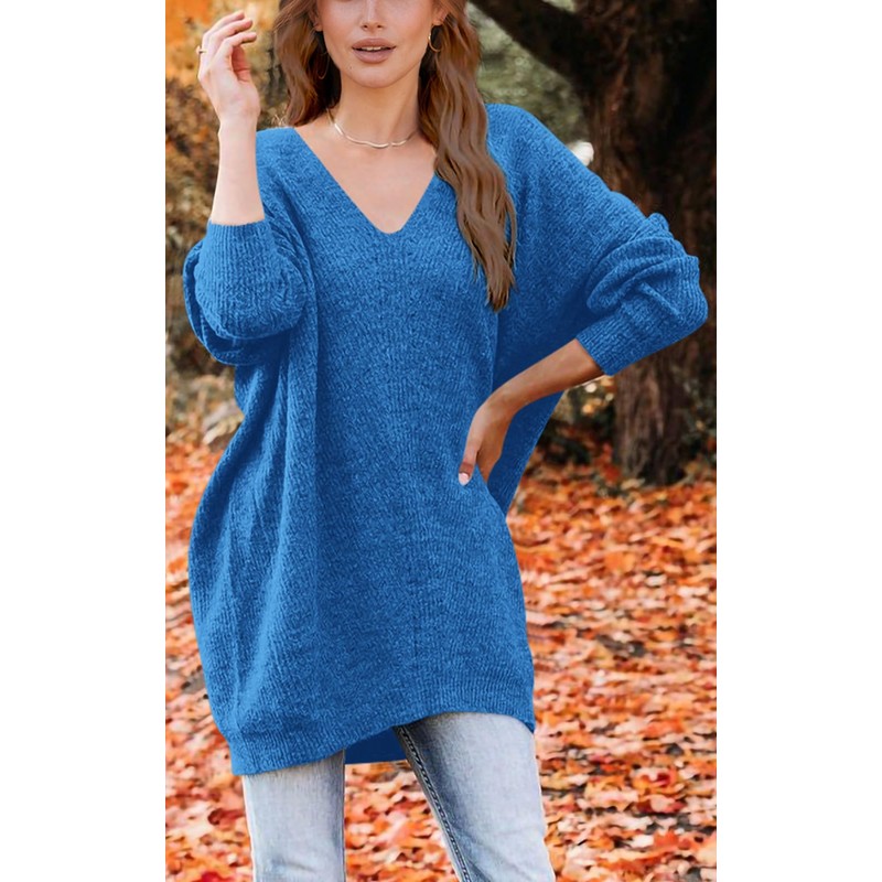 PRETTYGARDEN Women Casual V Neck Mini Sweater Dresses Batwing Long